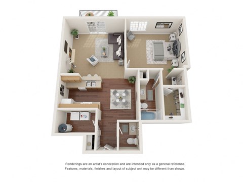 Floor plan for 1 bed, 1.5 baths, 976 sqft